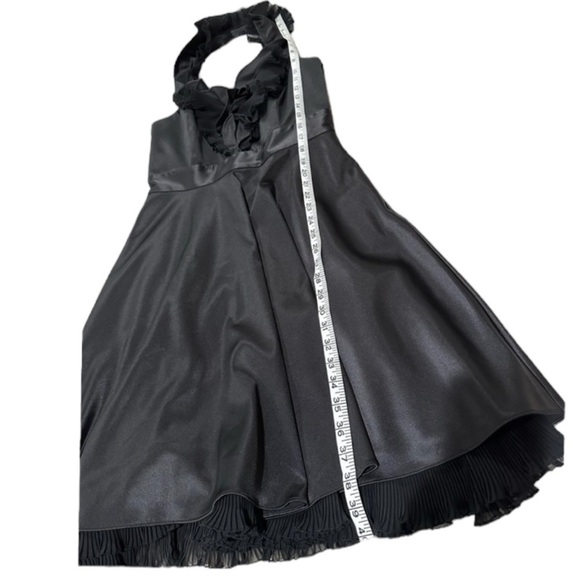 WHBM Black Satin Halter Ruffle Cocktail Dress With Pockets Size 4 - Picture 12 of 16